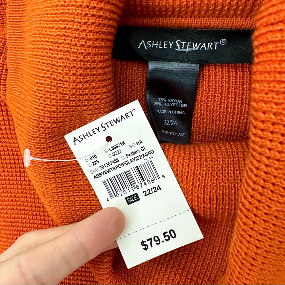 Ashley Stewart Orange Cowl Neck Sleeveless Sweater Poncho - Picture 2 of 3